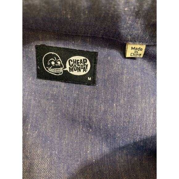 CHEAP MONDAY Marled Denim-Blue 100% Cotton Button Down LS Mens DAMON Shirt Sz M - Picture 8 of 11